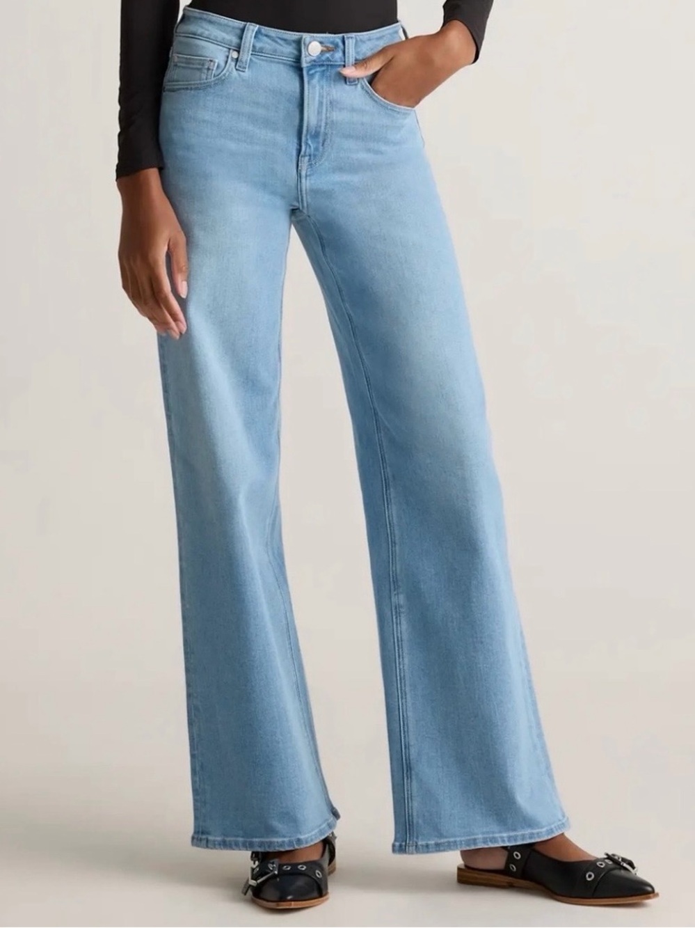 Quince Bella Stretch Wide Leg High Rise Jeans Frosted Blue 
Sz 26x32